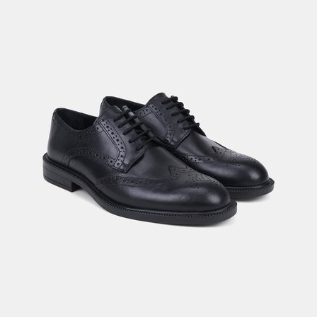 Erkek Siyah Brogue Detaylı Deri Klasik Ayakkabı
