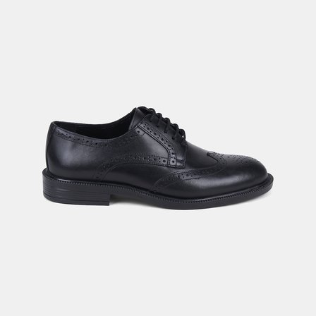 Erkek Siyah Brogue Detaylı Deri Klasik Ayakkabı