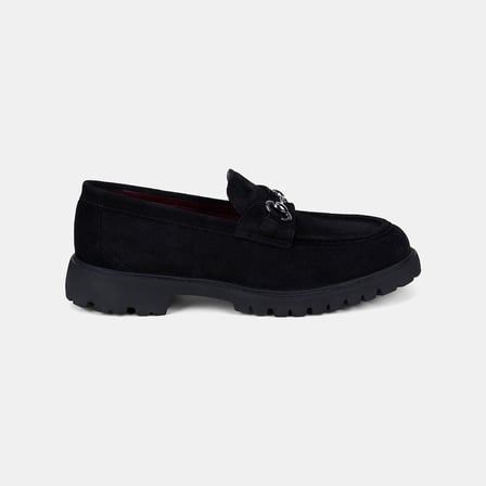Erkek Siyah Gümüş Tokalı Süet Loafer