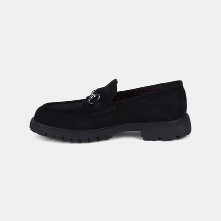 Erkek Siyah Gümüş Tokalı Süet Loafer