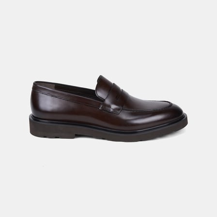Erkek Koyu Kahve Deri Bant Detaylı Klasik Deri Loafer