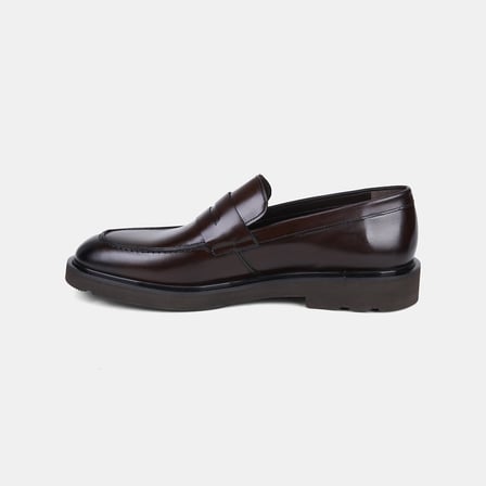 Erkek Koyu Kahve Deri Bant Detaylı Klasik Deri Loafer