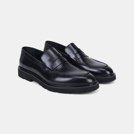 Erkek Siyah Deri Bant Detaylı Klasik Deri Loafer