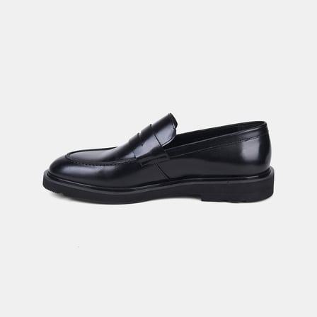 Erkek Siyah Deri Bant Detaylı Klasik Deri Loafer