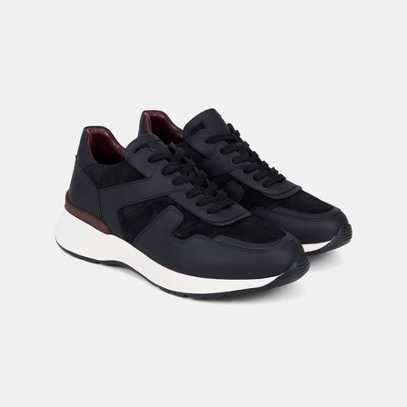 Erkek Siyah Bağcıklı Kalın Beyaz Tabanlı Deri Sneaker