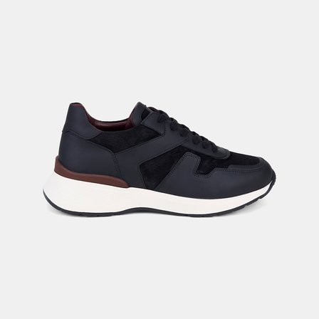 Erkek Siyah Bağcıklı Kalın Beyaz Tabanlı Deri Sneaker