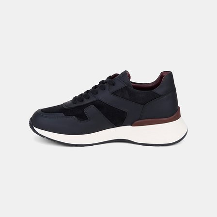 Erkek Siyah Bağcıklı Kalın Beyaz Tabanlı Deri Sneaker