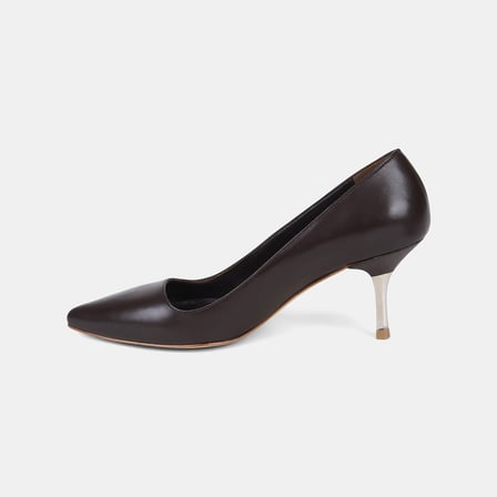 Kadın Acı Kahve Sivri Burunlu Metal Topuklu Deri Stiletto