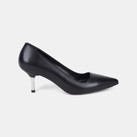 Kadın Siyah Sivri Burunlu Metal Topuklu Deri Stiletto