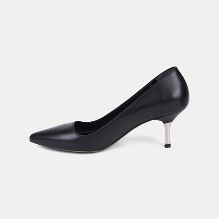 Kadın Siyah Sivri Burunlu Metal Topuklu Deri Stiletto