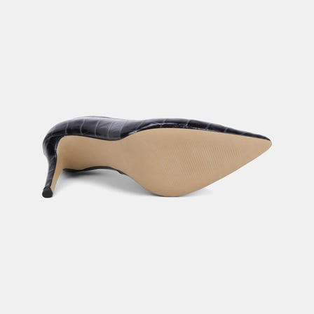 Kadın Siyah Kroko Baskılı Sivri Burunlu Deri Stiletto