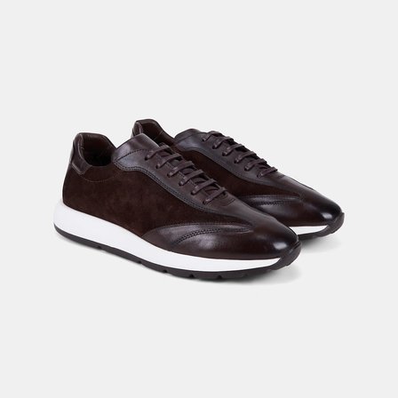 Erkek Acı Kahve Bağcıklı Süet Detaylı Deri Sneaker