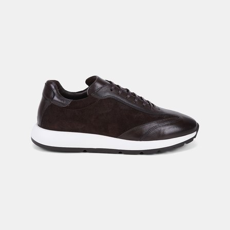 Erkek Acı Kahve Bağcıklı Süet Detaylı Deri Sneaker