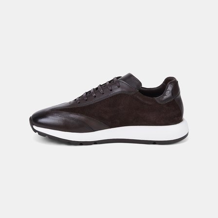 Erkek Acı Kahve Bağcıklı Süet Detaylı Deri Sneaker