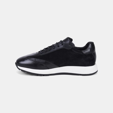 Erkek Siyah Bağcıklı Süet Detaylı Deri Sneaker