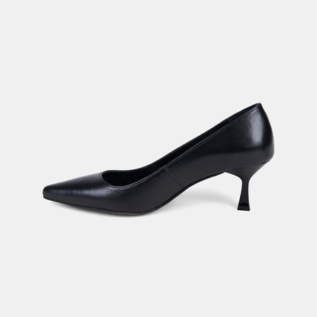 Kadın Siyah Sivri Burunlu Kısa Topuklu Deri Stiletto