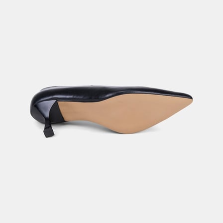 Kadın Siyah Sivri Burunlu Kısa Topuklu Deri Stiletto