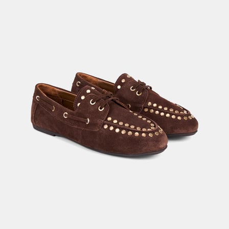 Kadın Kahve Gold Zımba Detaylı Süet Loafer