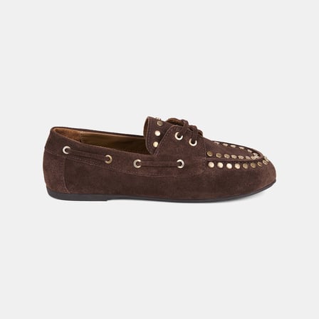 Kadın Kahve Gold Zımba Detaylı Süet Loafer