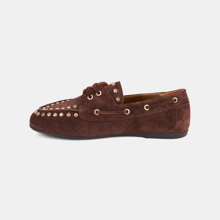 Kadın Kahve Gold Zımba Detaylı Süet Loafer