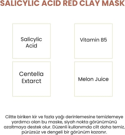 Gözenek Sıkılaştırıcı, Siyah Nokta Karşıtı Salisilik Asit Bha Kırmızı Kil Maskesi 100 Ml