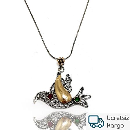 Papağan Model Taşlı Telkari  Kadın Gümüş Kolye