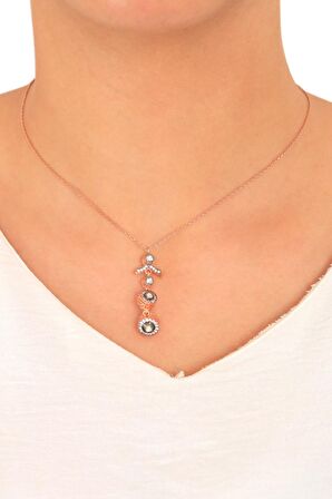 Zirkon Taşlı Yuvarlak Rose Gümüş Kadın Kolye