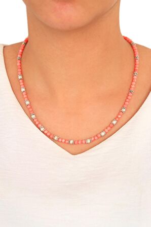 Doğal Taşlı Sade Model Gümüş Kadın Kolye