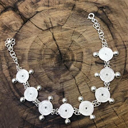 Yuvarlak Model Telkari Kadın Gümüş Bileklik