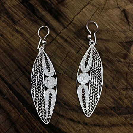 Yaprak Model Telkari 925 Ayar Gümüş Kadın Küpe