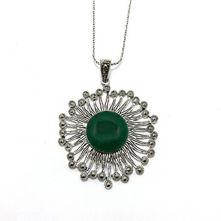 Zümrüt Ve Markazit Taşlı Yuvarlak Model 925 Ayar Gümüş Kadın Kolye