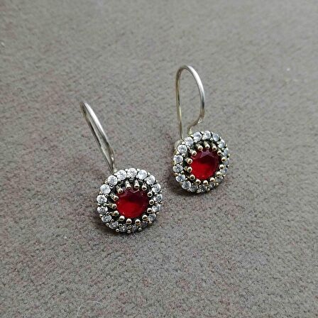 Yakut ve Beyaz Zirkon Taşlı Otantik Gümüş Kadın Küpe