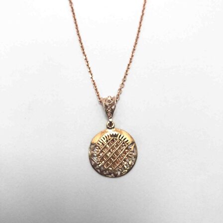 Yuvarlak Model Rose Kaplama 925 Ayar Gümüş Kadın Kolye