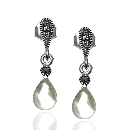 Sedef ve Markazit Taşlı 925 Ayar Gümüş Kadın Küpe