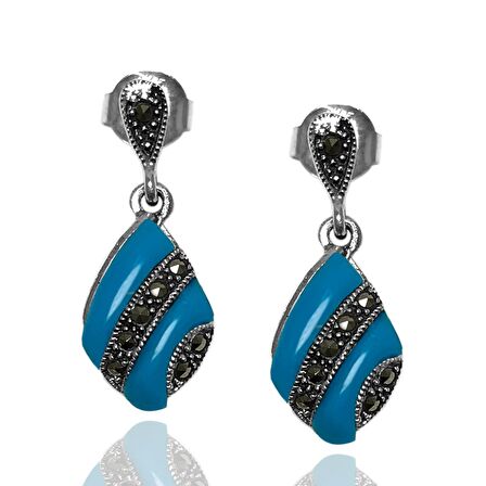 Firuze ve Markazit Taşlı 925 Ayar Gümüş Kadın Küpe