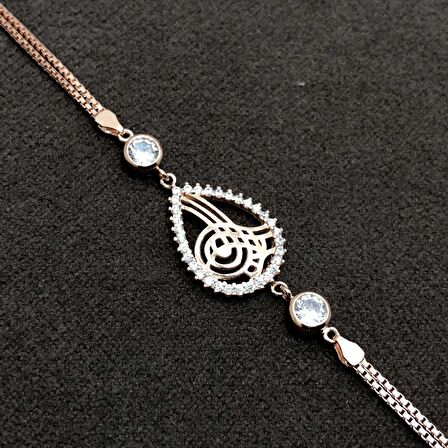 Damla Model Osmanlı Tuğralı Rose Kaplama Gümüş Kadın Bileklik