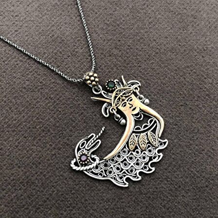 Şahmeran Model Oksitli Telkari Gümüş Kadın Kolye