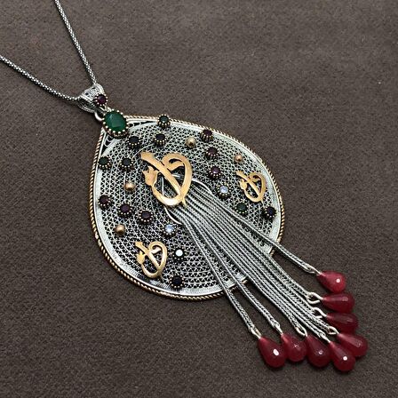 Elif Vav Harfli Oksitli Telkari Gümüş Kadın Kolye