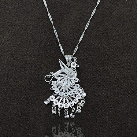 Tavus Kuşu Model Elişçiliği Telkari Gümüş Kadın Kolye