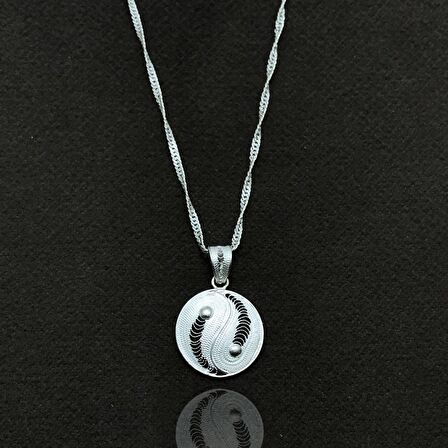 Ying Yang Model Elişçiliği Telkari Gümüş Bayan Kolye