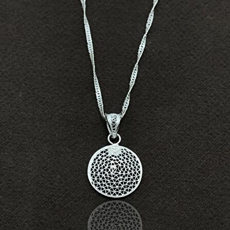 Yuvarlak Model El işçiliği Telkari Gümüş Kadın Kolye