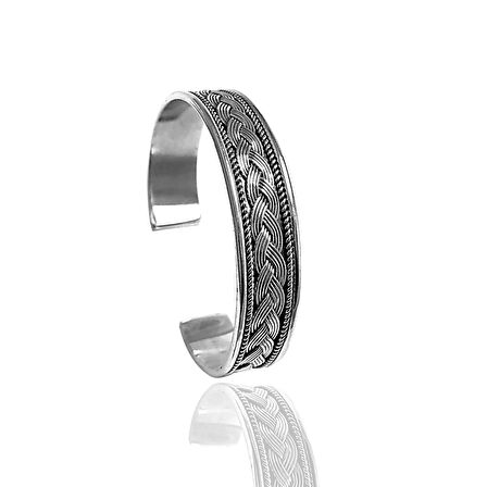 Örgü İşlemeli 925 Ayar Gümüş Unisex Bilezik 201014945