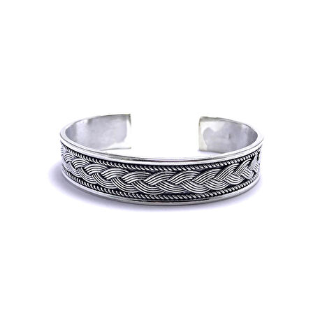 Örgü İşlemeli 925 Ayar Gümüş Unisex Bilezik 201014945