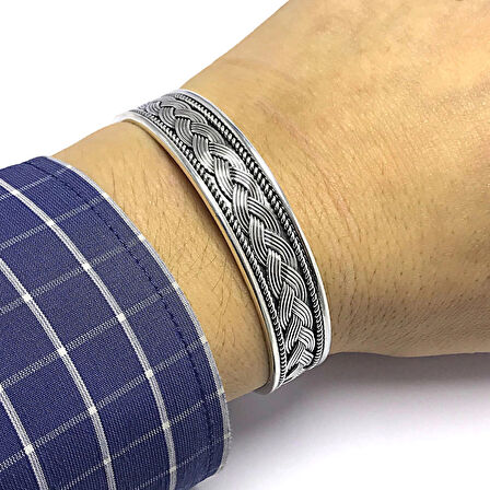 Örgü İşlemeli 925 Ayar Gümüş Unisex Bilezik 201014945