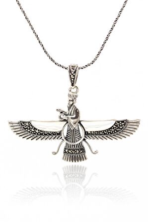 Sedef ve Markazit Taşlı Orta Boy Unisex Ahura Mazda Gümüş Kolye