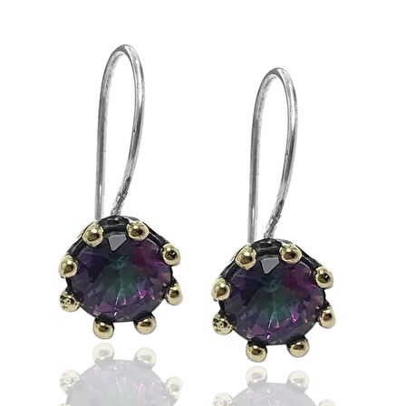 Topaz Taşlı Yuvarlak Otantik Bayan Gümüş Küpe
