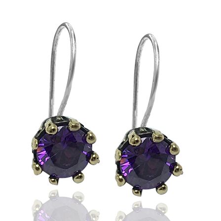 Ametist Taşlı Yuvarlak Otantik Kadın Gümüş Küpe