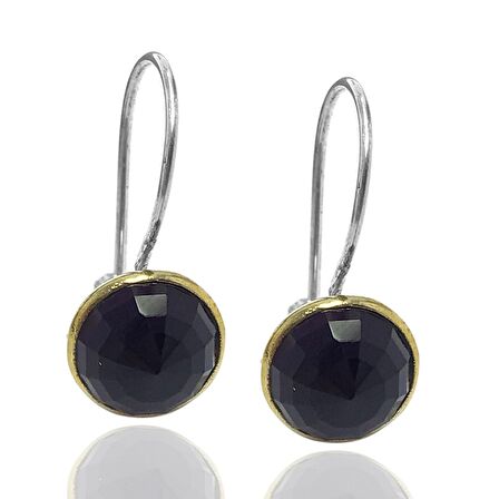 Ametist Taşlı Yuvarlak Otantik Kadın Gümüş Küpe