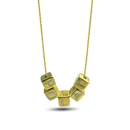 Zirkon Taşlı Altın Kaplama 5 harf Gümüş Kolye