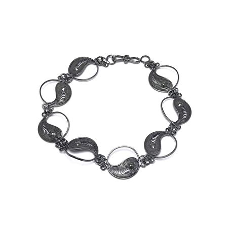 Ying Yang Model Oksitli Telkari Kadın Gümüş Bileklik